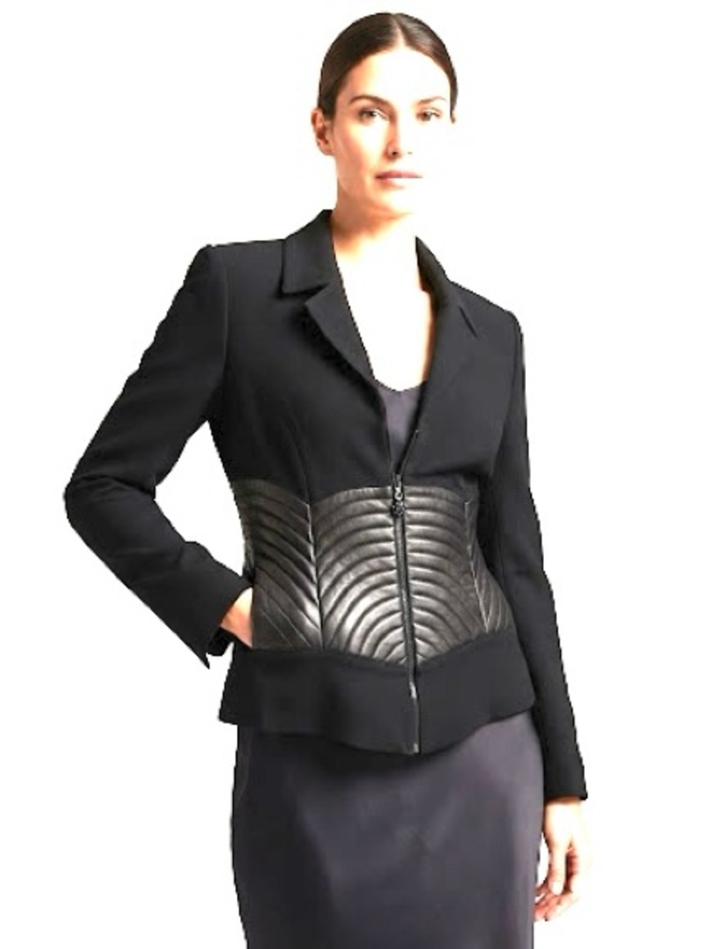 Black Quilted-Waist Blazer Jacket - Women